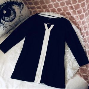 CABLE & GAUGE Black and White 3/4 Sleeve Blouse